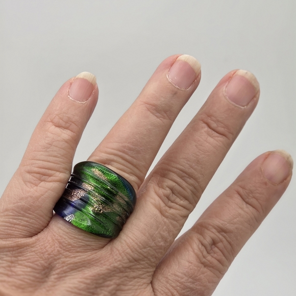 Murano Jewelry - Murano Vibrant Green and Blue Ring #7